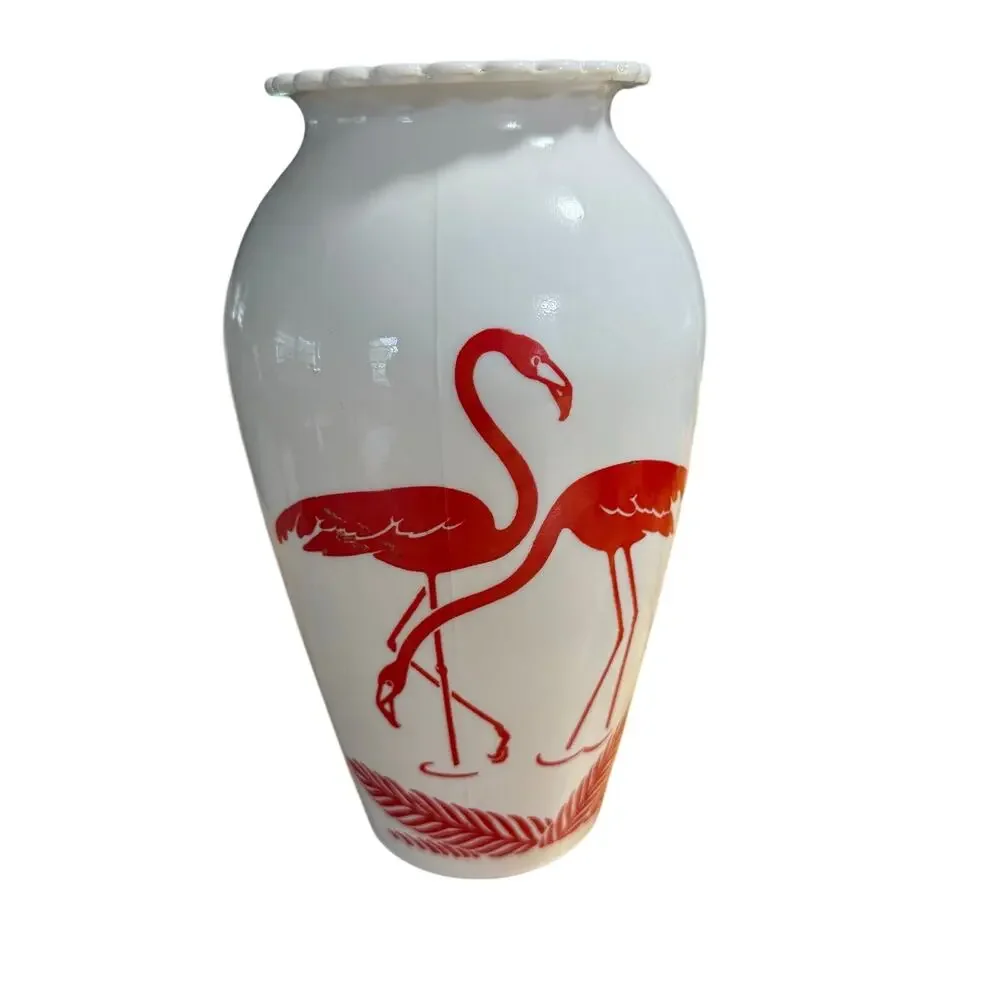Vintage Red Flamingo Vase Anchor Hocking Vitrock Milk Glass 8